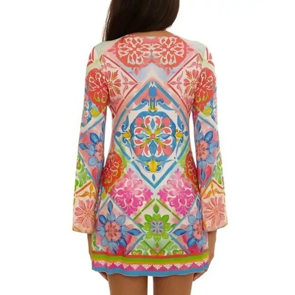 Becca Mijas Keyhole Ring Plunge Neck Tunic Swim‎ Cover-Up Women's Size Small